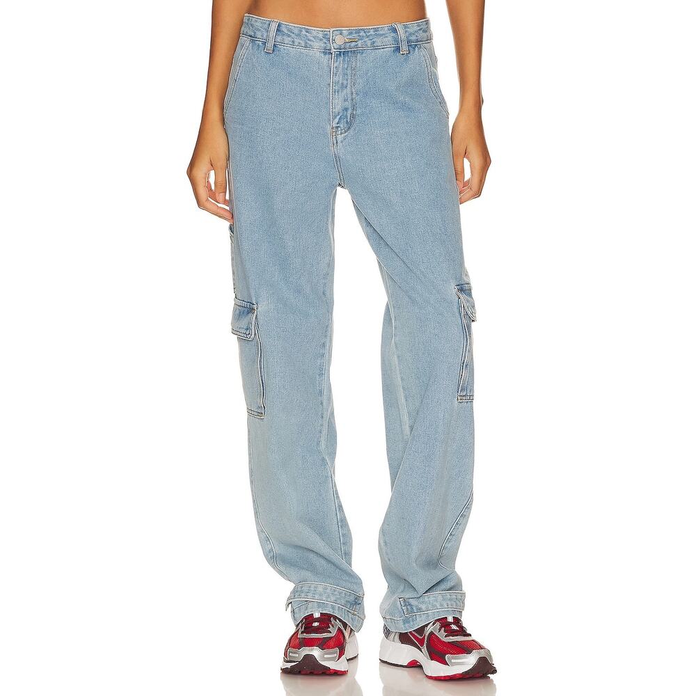 Superdown Amanda Cargo Jeans Blue High Rise Pockets Straight Leg Sz 27